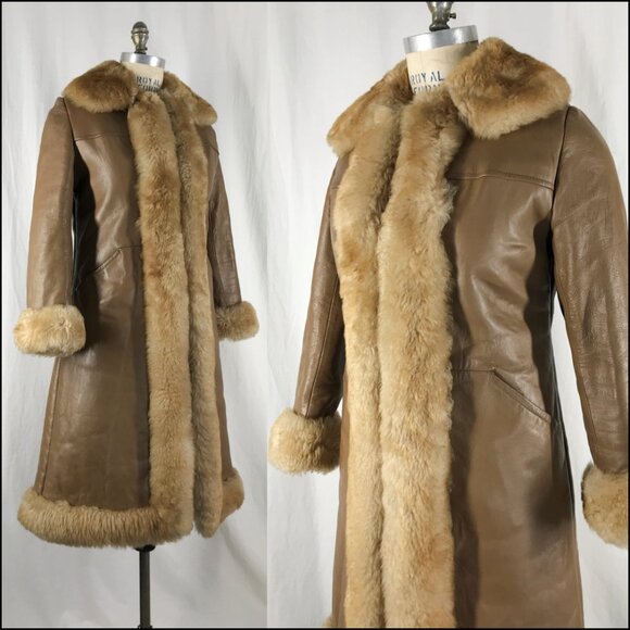 Vintage 60s 70s Leather Jacket Penny Lane Shearling and Faux Fur Tan - Picture 4 of 7